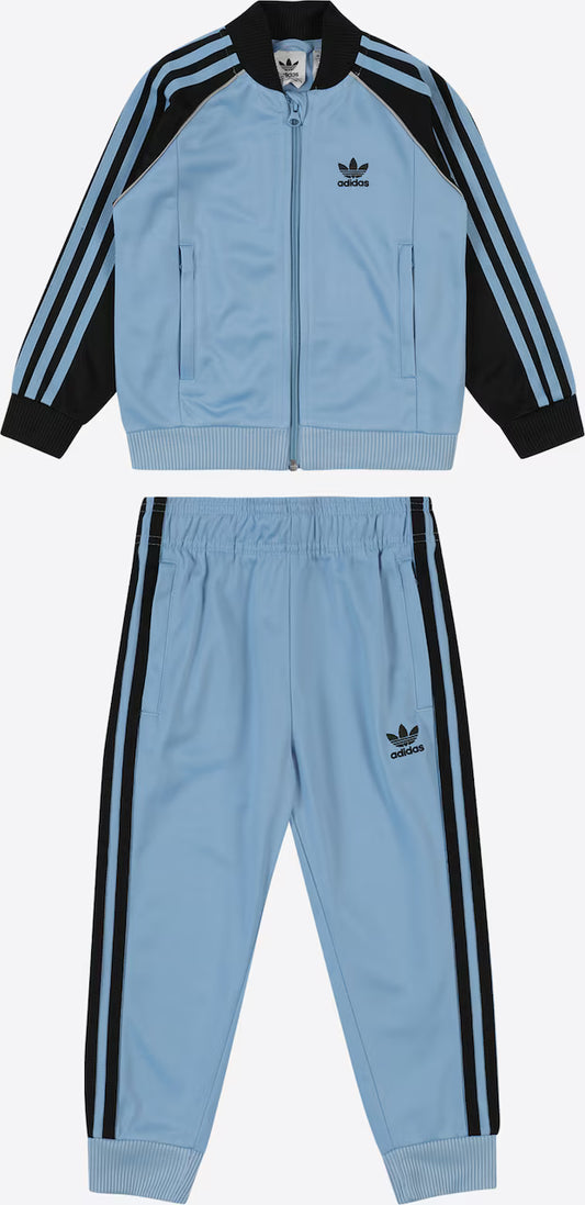 Trening Adidas Originals – Albastru cu Dungi Asortate și Logo Negru